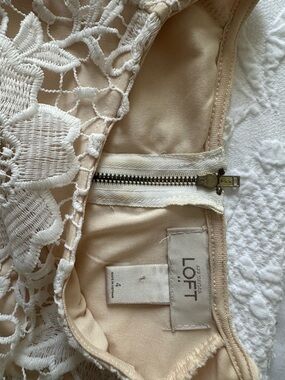 LOFT Cream Lace Overlay Dress with Scalloped Detail